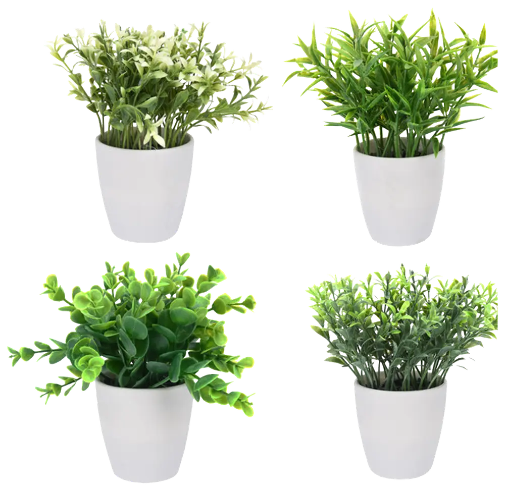 Kunstig plante i hvid krukke - assorterede planter
