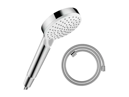 Pommeau de douche HANSGROHE Crometta EcoSmart 2 jets blanc/chromé + flexible de douche HANSGROHE Designflex 125 cm chromé