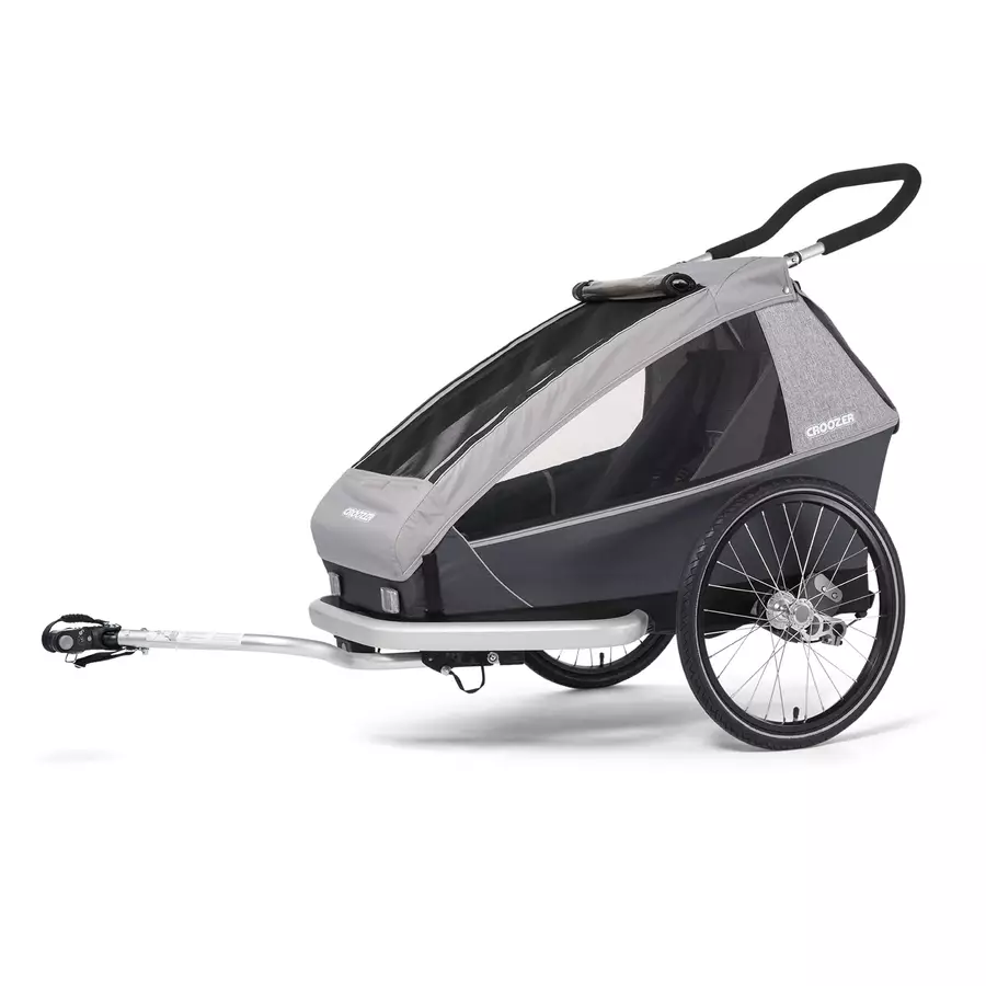 CROOZER Kinderfahrradanhänger Kid Keeke 1 Stone Grey inklusive Fußraumschutzwanne