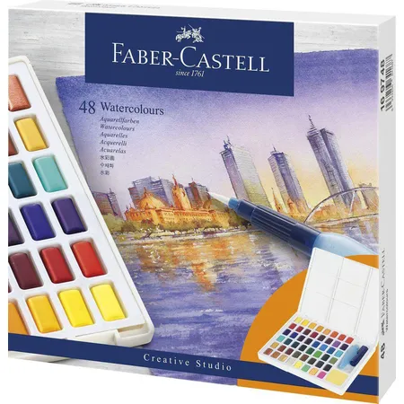 Faber-Castell Aquarellfarben in Näpfchen, 48er Etui inkl. Wassertankpinsel