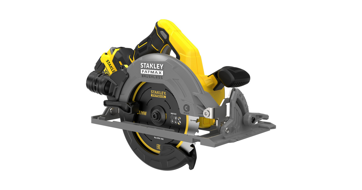 StanleyFATMAX V20 18V Cirkelzaag 190mm handcirkelzaag  (Zwart/geel, Accu en oplader inbegrepen, met koffer)