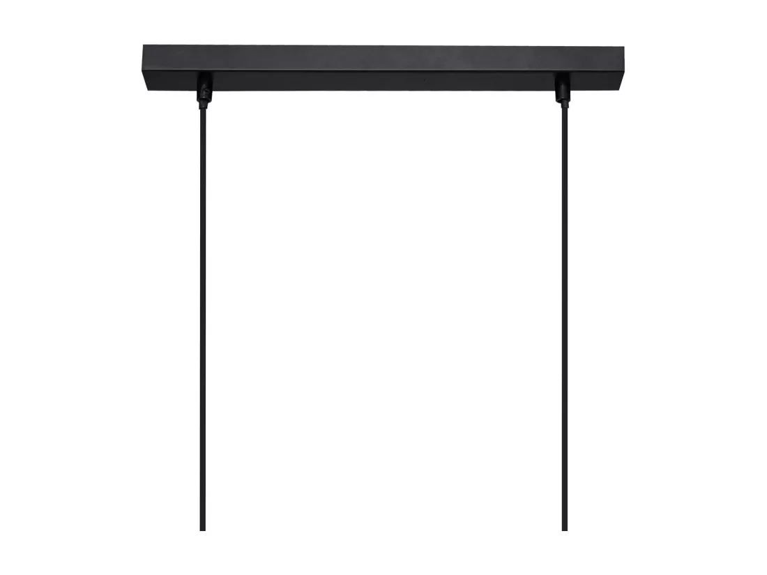 Luminaire Suspension 5 Lampes en Métal Noir et Bois de Pin L 60 cm