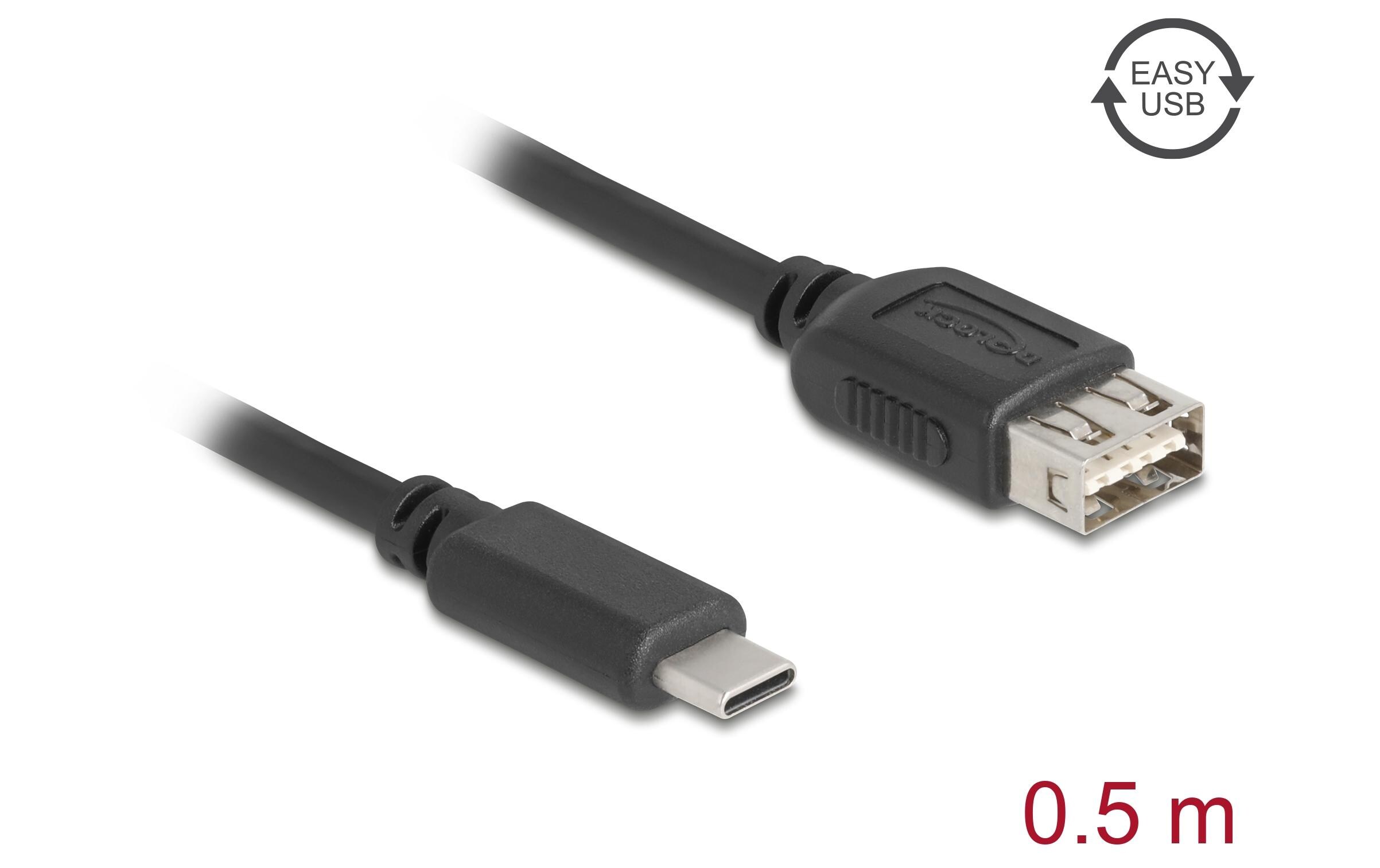 USB 2.0-Kabel USB C - USB A 0.5 mUSB Kabel zur Datenübertragung und Stromversorgung über kurze Strecke