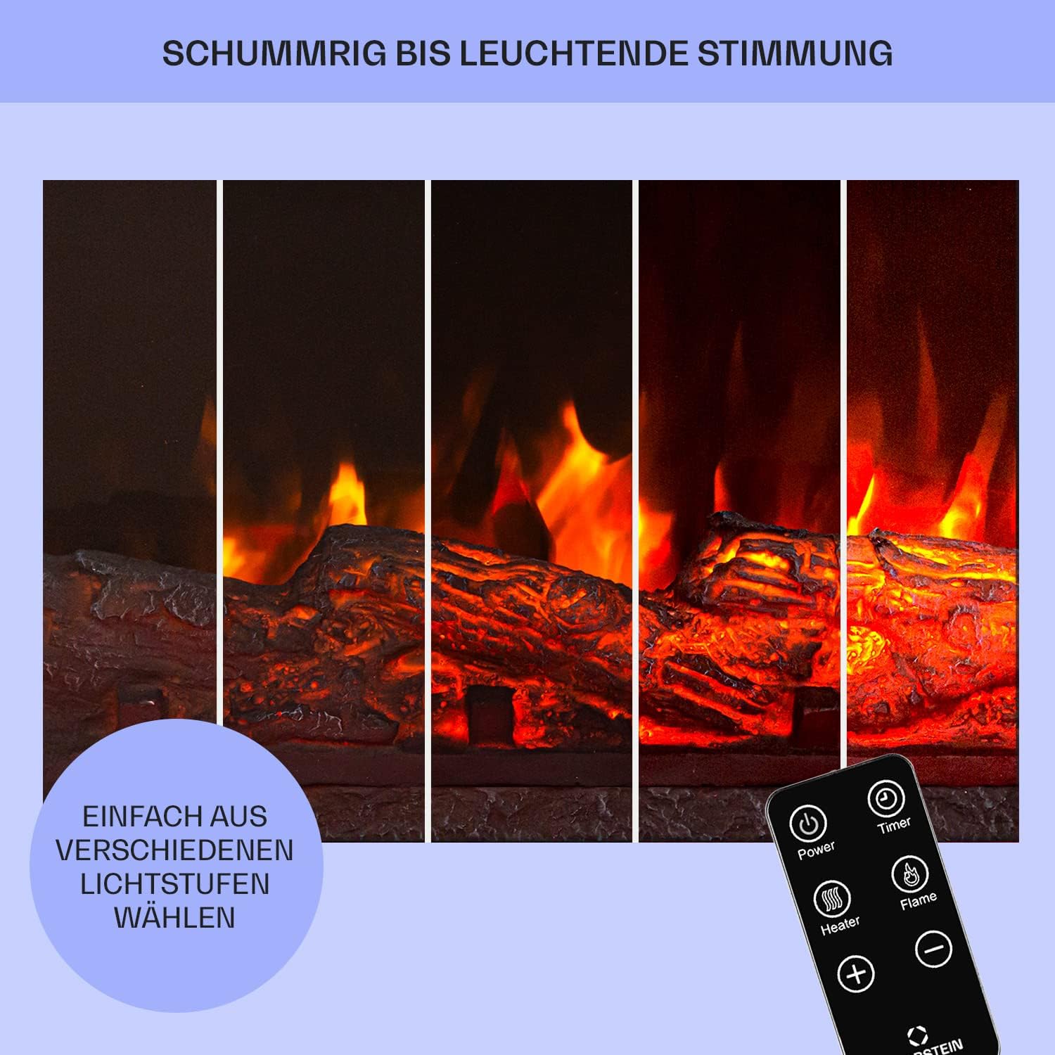 Klarstein Elektrokamin, Elektro Heizungen für Wohnzimmer & Innenräume, Elektrischer Kamin mit LED Flammen, Kamin mit App-Control, Heizlüfter mit Timer, Einstellbarer Thermostat, Heizung 1800 W