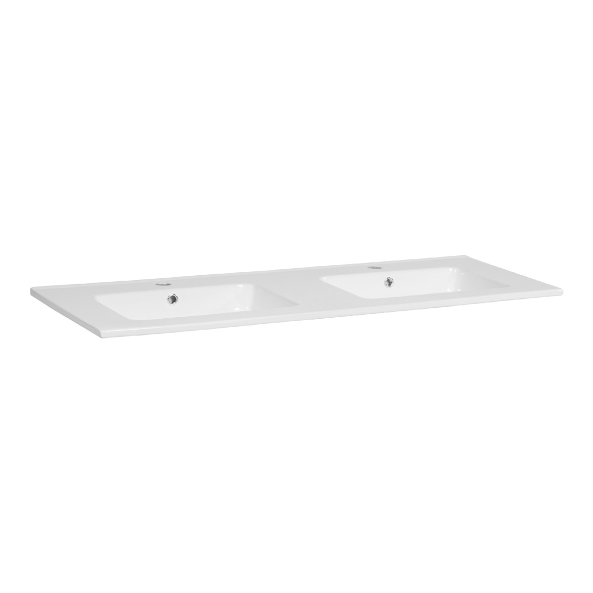 Brauer Starfall dubbele wastafel keramiek 120cm met 2 kraangaten wit glans
