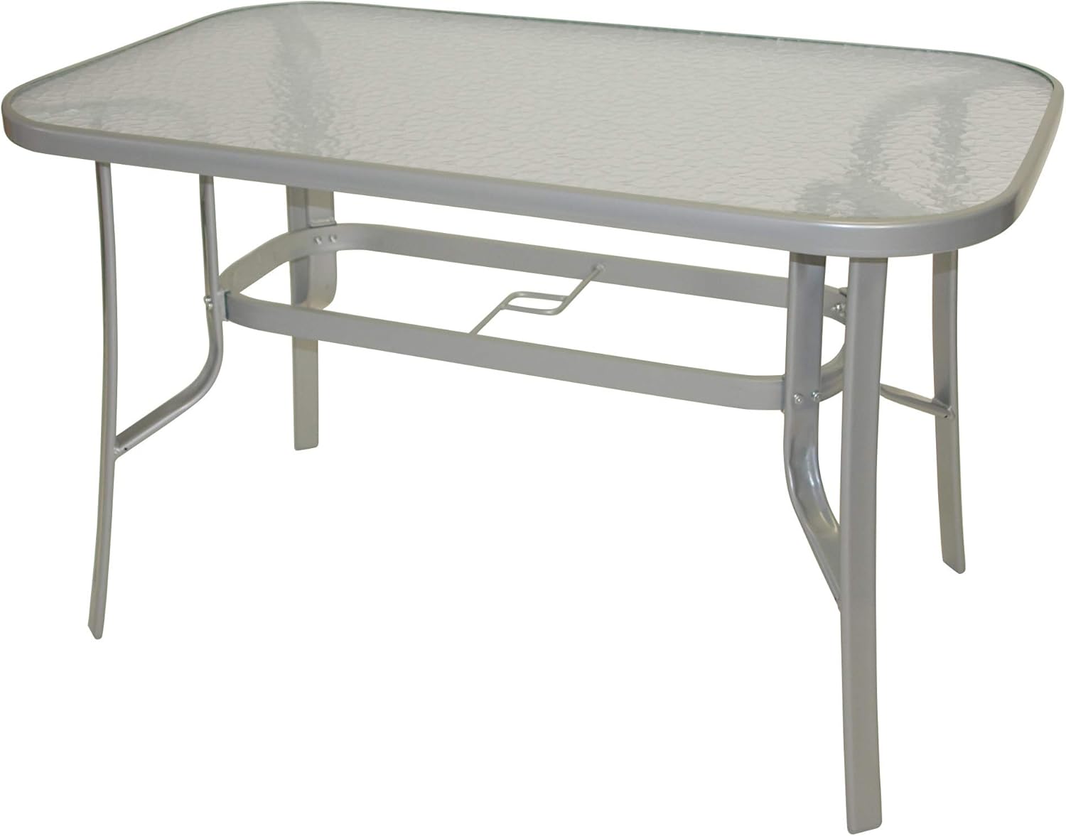 DEGAMO Gartengarnitur Pino 5-teilig, 4X Stapelsessel mit Stahlgestell und Kunstgewebebespannung 2 * 1 schwarz, 1x Tisch 70x120cm mit Stahlgestell und Glasplatte