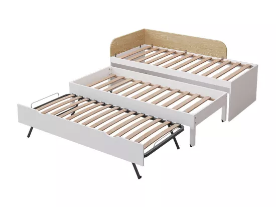 Lit gigogne 3 places 90x200 cm bois massif blanc NOHA