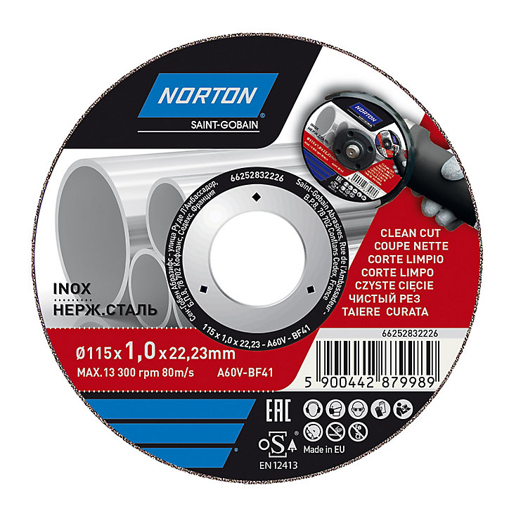 Disque de coupe métal/inox Norton 115x1x22,2 mm