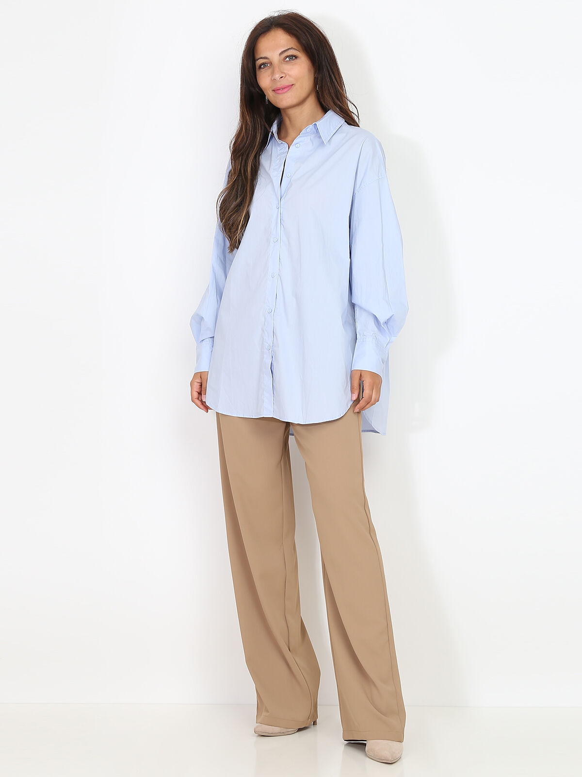 Chemise oversize à fentes- Bleu clair