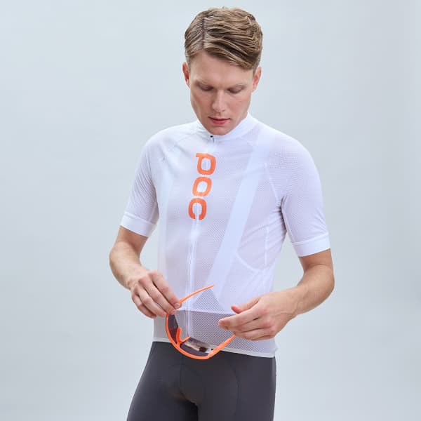 Maillot vélo POC M'S ESSENTIAL ROAD LOGO JERSEY HYDROGEN WHITE/GRANITE GREY