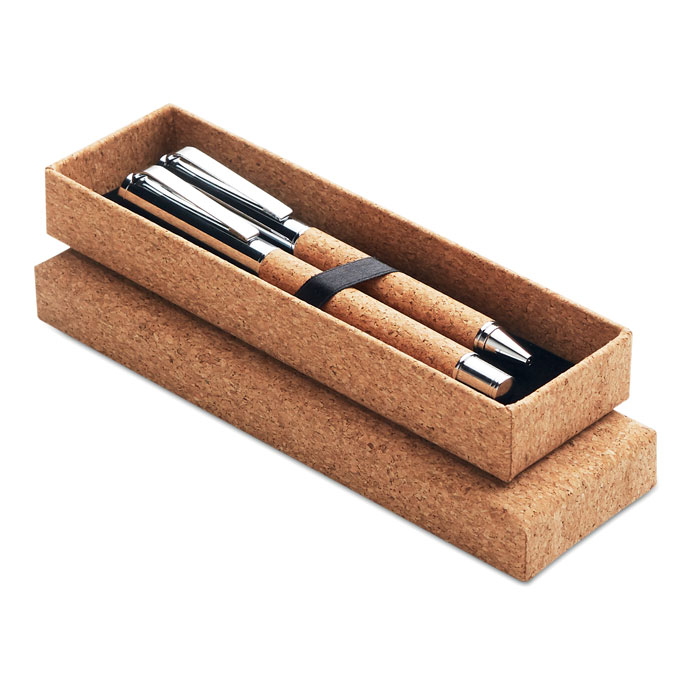 GiftRetail MO9678 - QUERCUS Stylo bille métal boîte liège