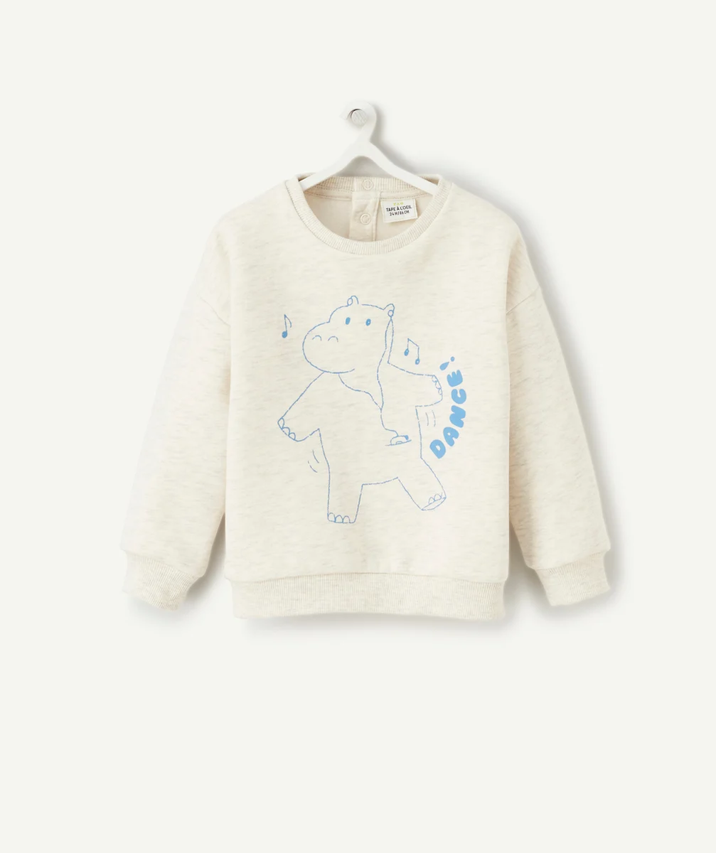 SWEAT BÉBÉ GARÇON EN FIBRES RECYCLÉES GRIS CHINÉ MOTIF BLEU