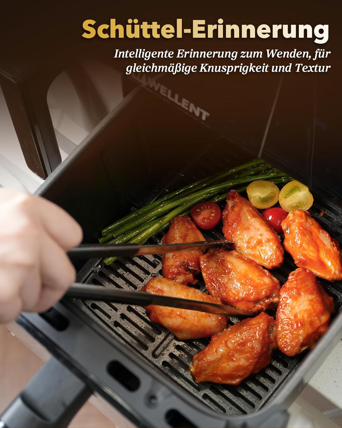 Heißluftfritteuse 2 Kammern, 2600W 11L Airfryer XXL(4+7L) WELLENT 10-in-1 Heissluftfritteuse Doppelkammer Air fryer Dual Zone mit Touchscreen, Match & Synchronisierungsfunktion, spülmaschinenfest