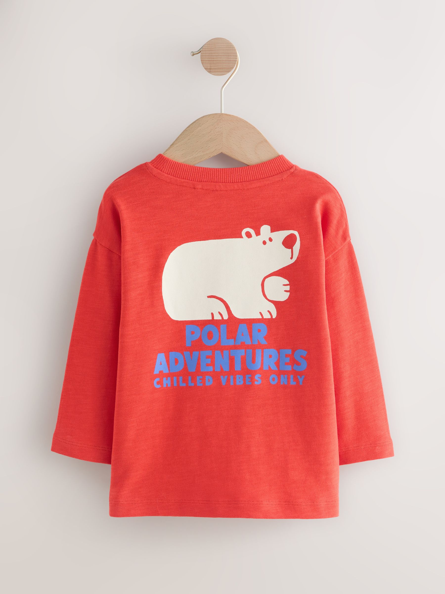 Rood met Polar Bear - T-shirt met lange mouwen en print op de rug (3mnd -8jr)