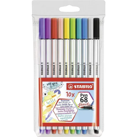 Premium-Filzstift mit Pinselspitze für variable Strichstärken - STABILO Pen 68 brush - 10er Pack - mit 10 verschiedenen Farben