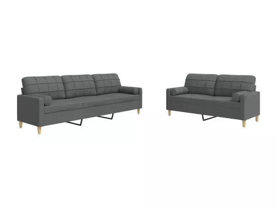 Ensemble de canapés 2 pièces coussins décoratifs gris foncé tissu