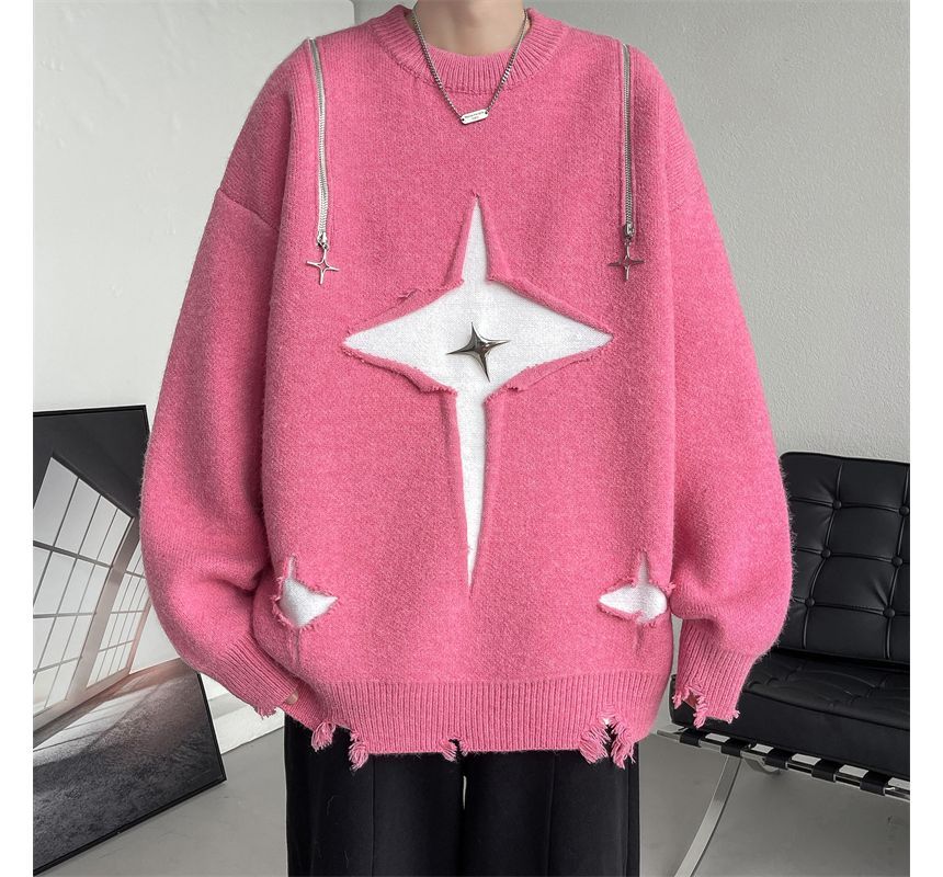 ROOSE - Oversized trui met ronde hals en tweekleurige ritsaccenten