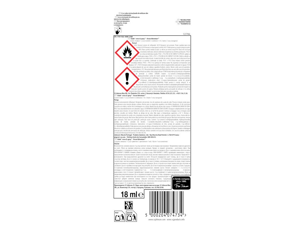 AMBIENTADOR GLADE SENSE & SPRAY RECARGA OCEAN ADVENTURE 18ML