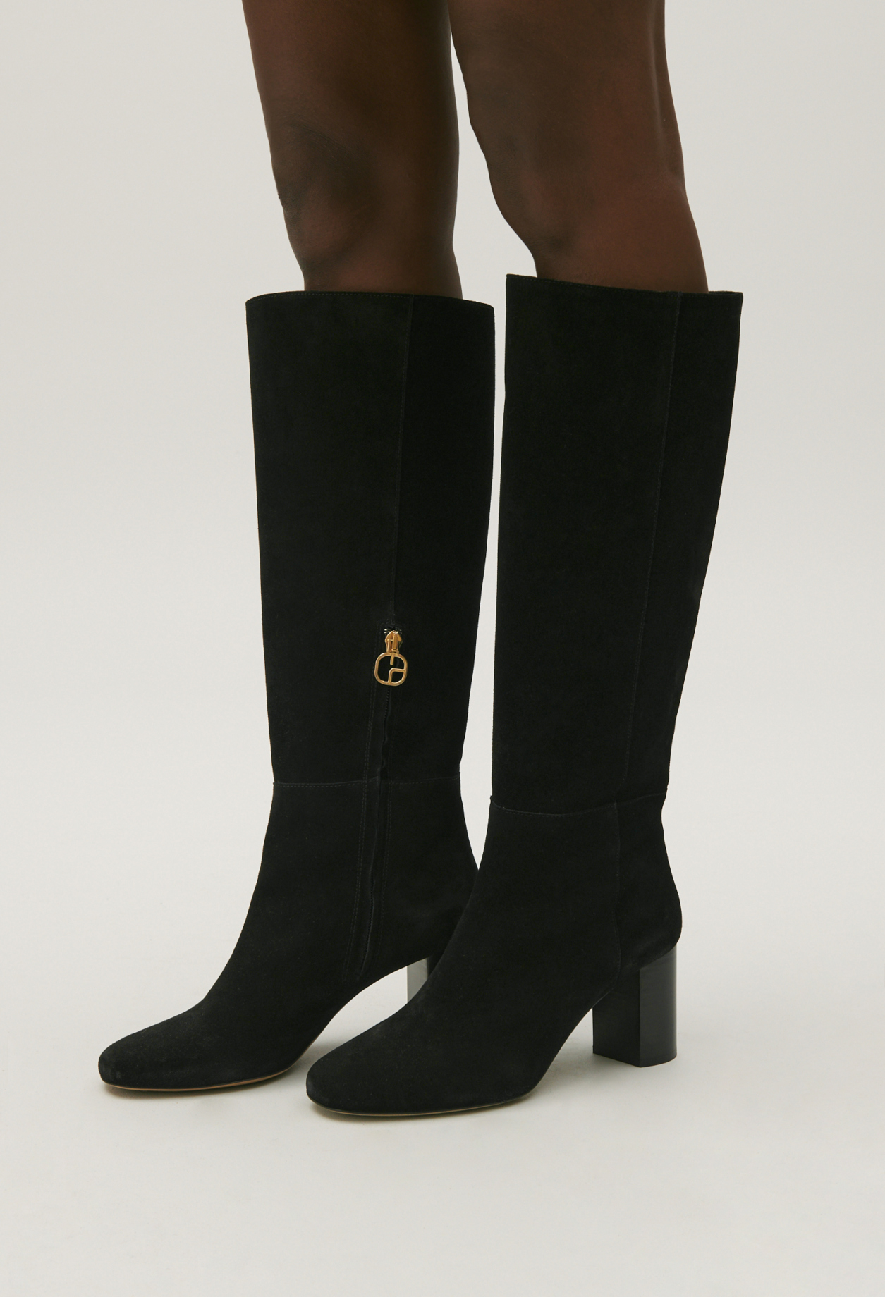 Bottes hautes cuir su&egrave;de noir