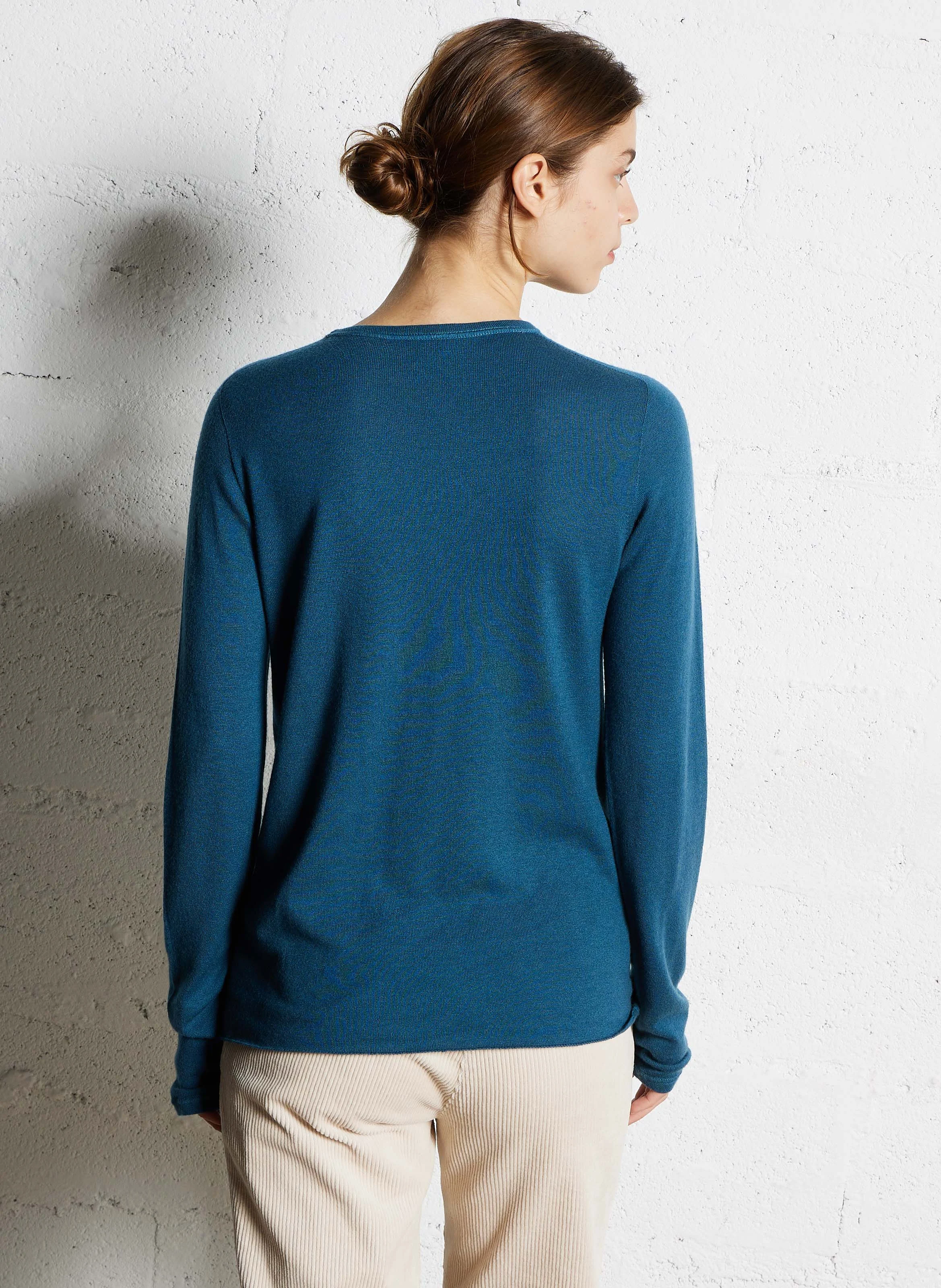 Pull fin col rond en cachemire | Bleu