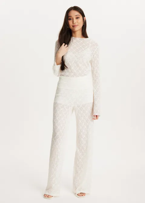 Wijde broek met kant off-white (WIT.O)