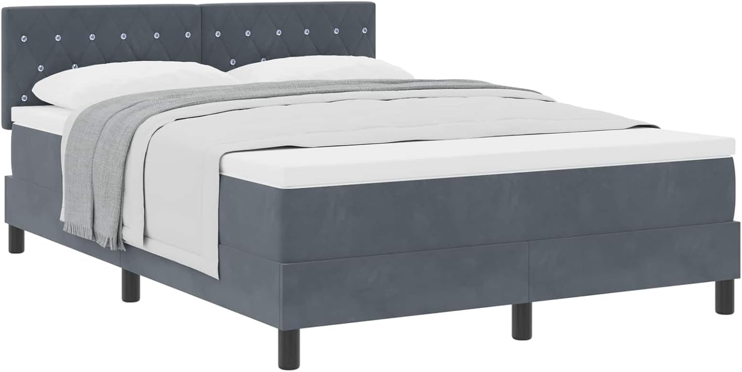 vidaXL Boxspringbett mit Matratze Dunkelgrau 140 x 200 cm Samt, Moderne Schlafzimmermöbel, stylisches Samt-Bett, strapazierfähige Schaum-Matratze, anpassbar für erholsamen Schlaf