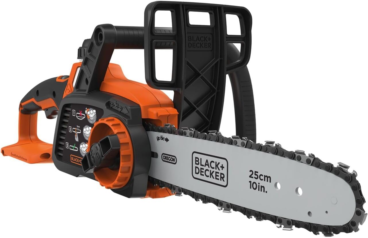 BLACK+DECKER Trononneuse Sans Fil 18 V 25 cm avec Batterie Li-Ion 2 Ah et Chargeur - Scie à Chane avec Lubrification Semi-Automatique - Tendeur de Chaine Sans Outil GKC1825L20-QW
