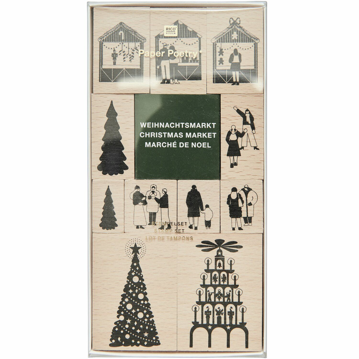(12-tlg. Set) Weihnachts Holz Stempel Kit DIY Karten / Brief Deko Christmas Stempel inkl. Stempelkissen (302360) - Weihnachtsmarkt
