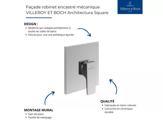 Mitigeur mécanique encastré VILLEROY ET BOCH Architectura Square Or brossé