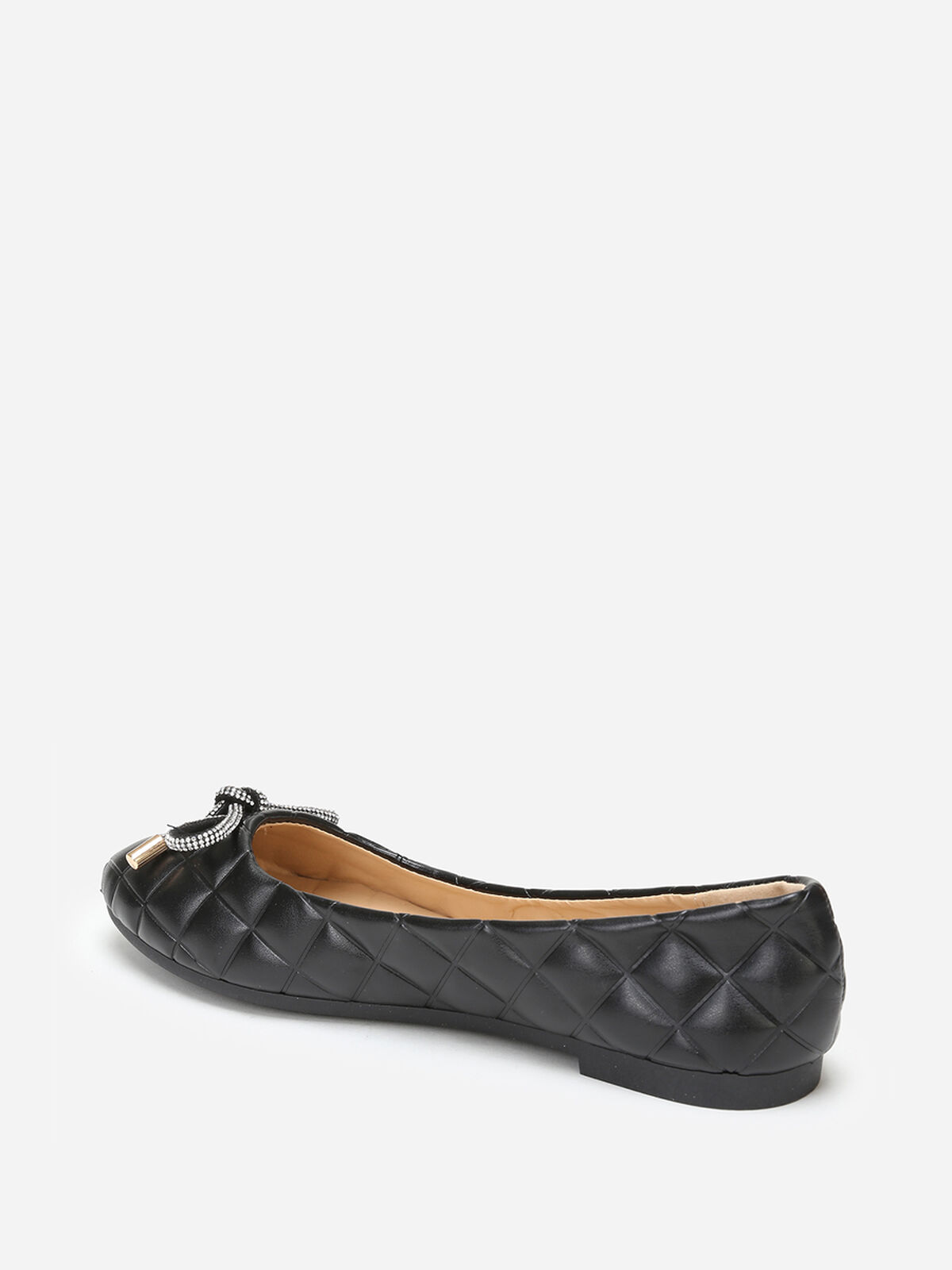 Ballerine matelassées avec nœud à strass- Noir