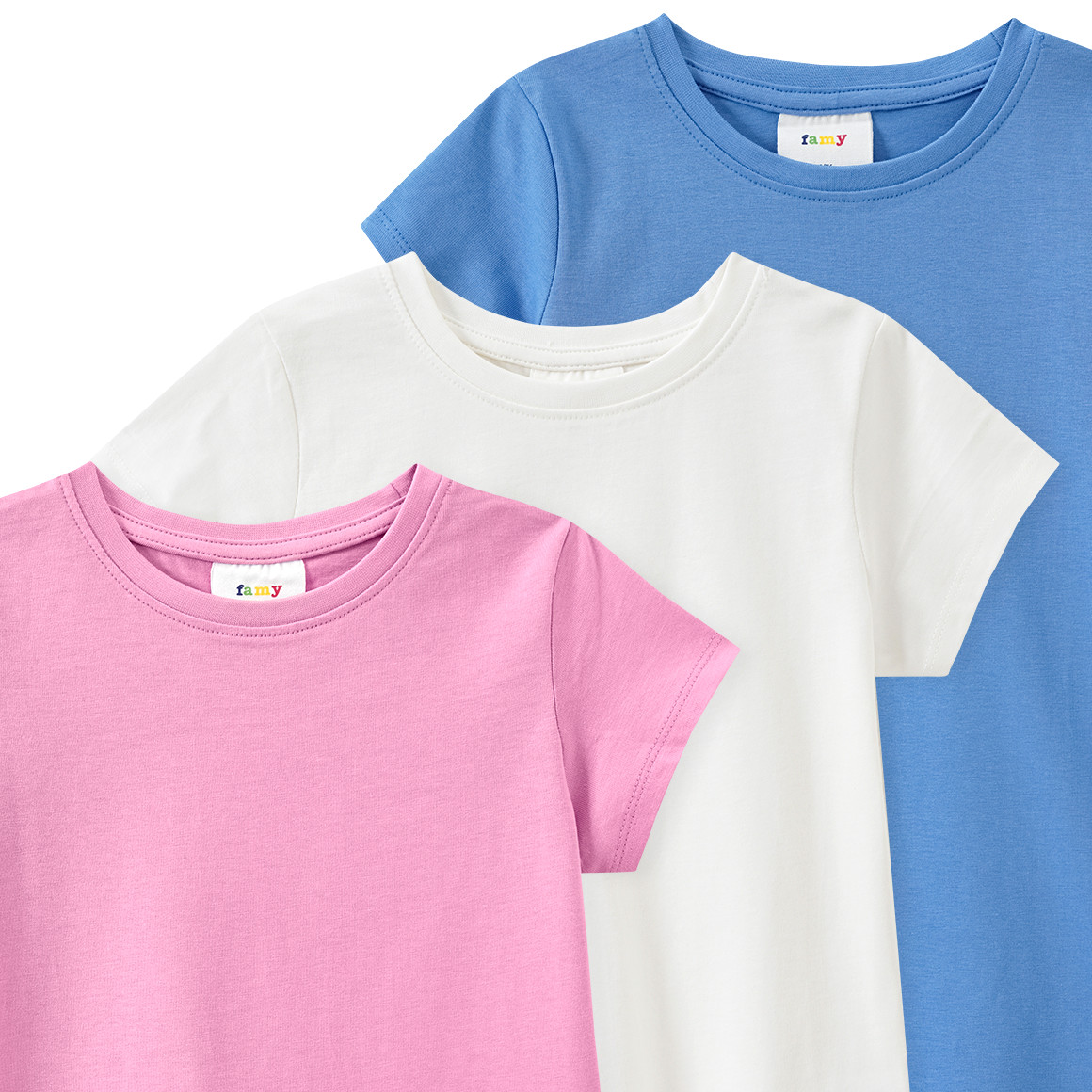 Famy 3 Mädchen T-Shirts im Basic-Look blau / weiss / rosa