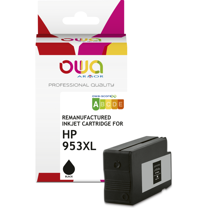 Cartouche d'encre remanufacturée OWA haute capacité noir compatible HP 953XL pour imprimante jet d'encre