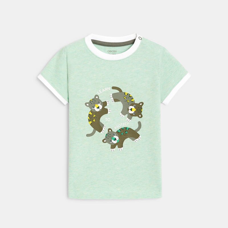 T-shirt tigres coton fantaisie vert bébé garçon Vert