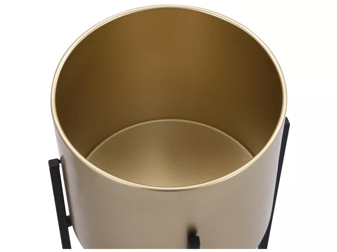 Lot de 2 cache-pots sur pied en métal - D. 25 x H. 39 et D. 23 x H. 35.5 - Doré et noir - EDMEE