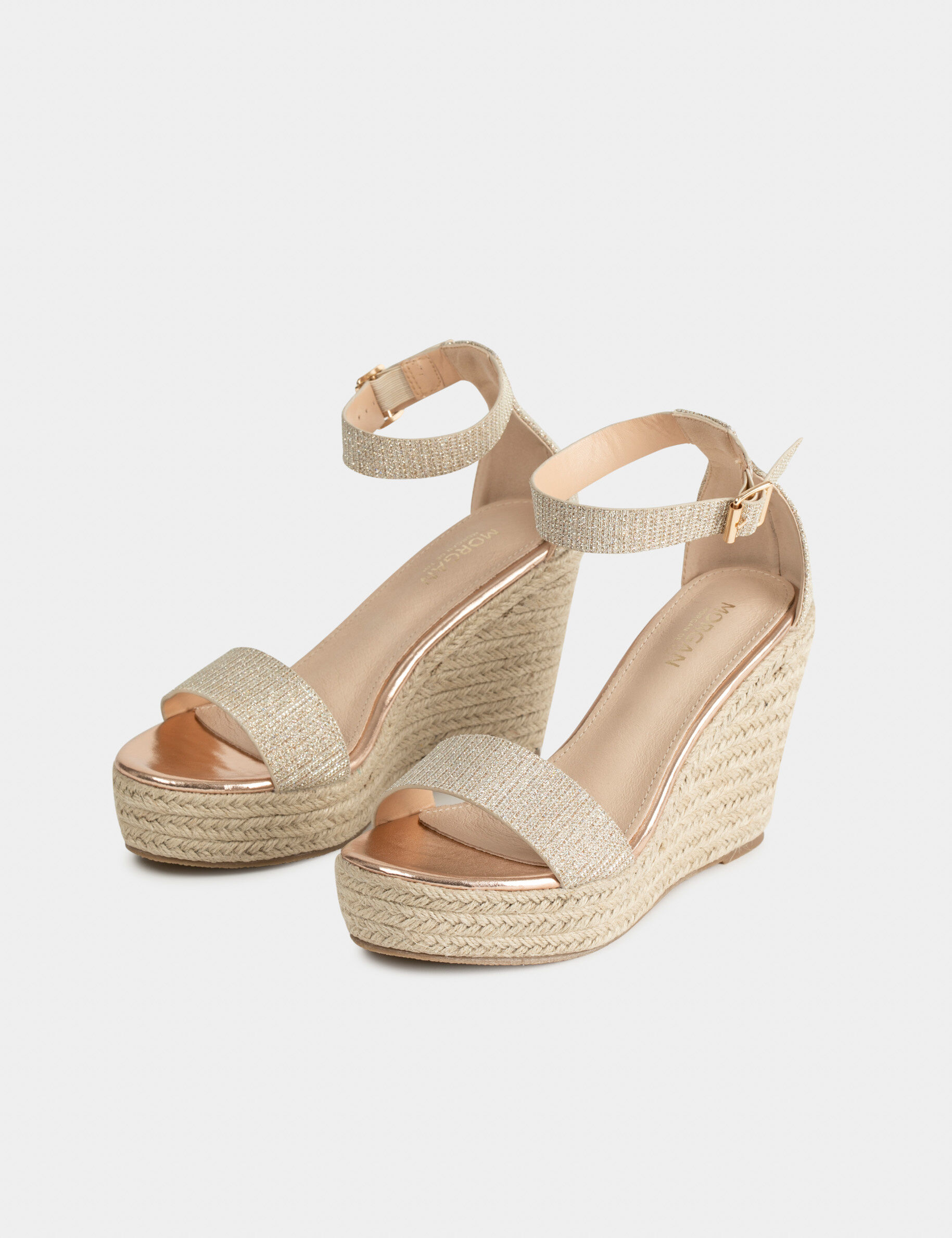 Sandales compensées à paillettes dore femme - dore