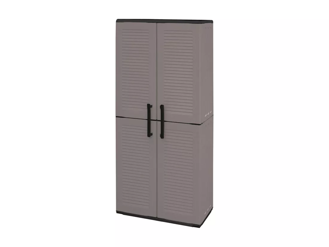 Armoire d'extérieur Clavier, Meubles de balcon, Armoire polyvalente avec étagères, 100% Made in Italy, 68x37h163 cm, Gris et Noir, Finition rayée