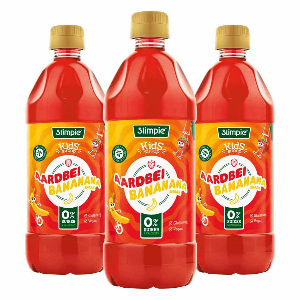 3x Slimpie Siroop Kids Aardbei Bananana580 ml