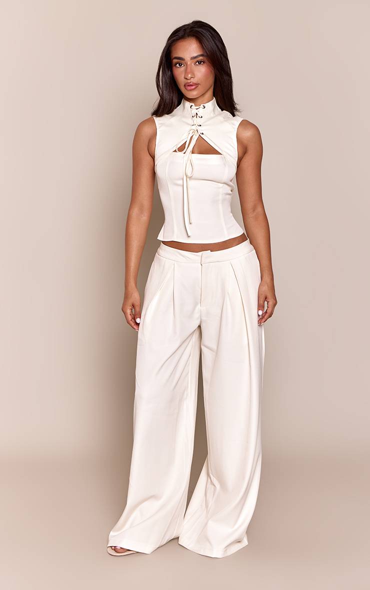 Crème Top Corset Petite À Col Montant Avec Laçage