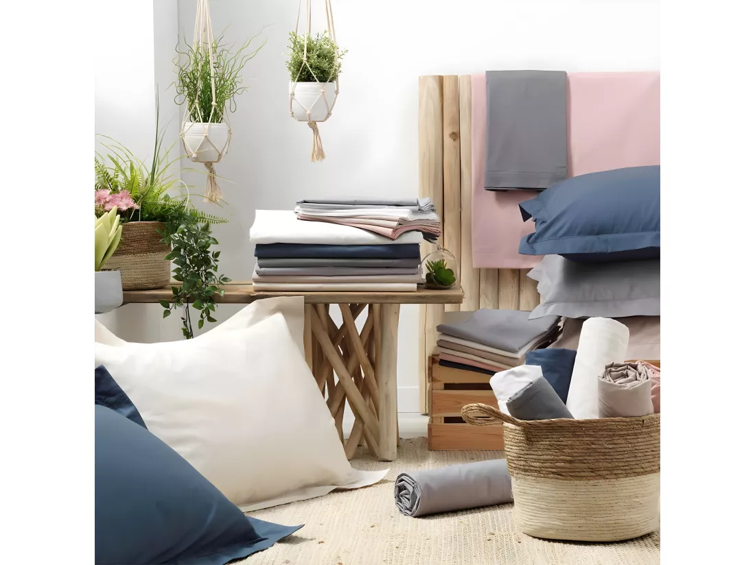 Drap plat uni en coton mercerisé - 180 x 190 cm - Percaline - Gris anthracite