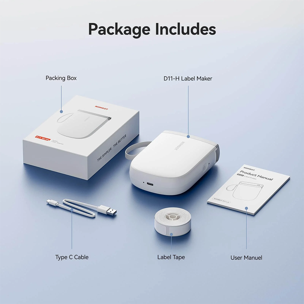 Mini Beschriftungsgerät Bluetooth Etiketten Drucker Maschine D11 Label Maker (iOS/Android) - Weiss