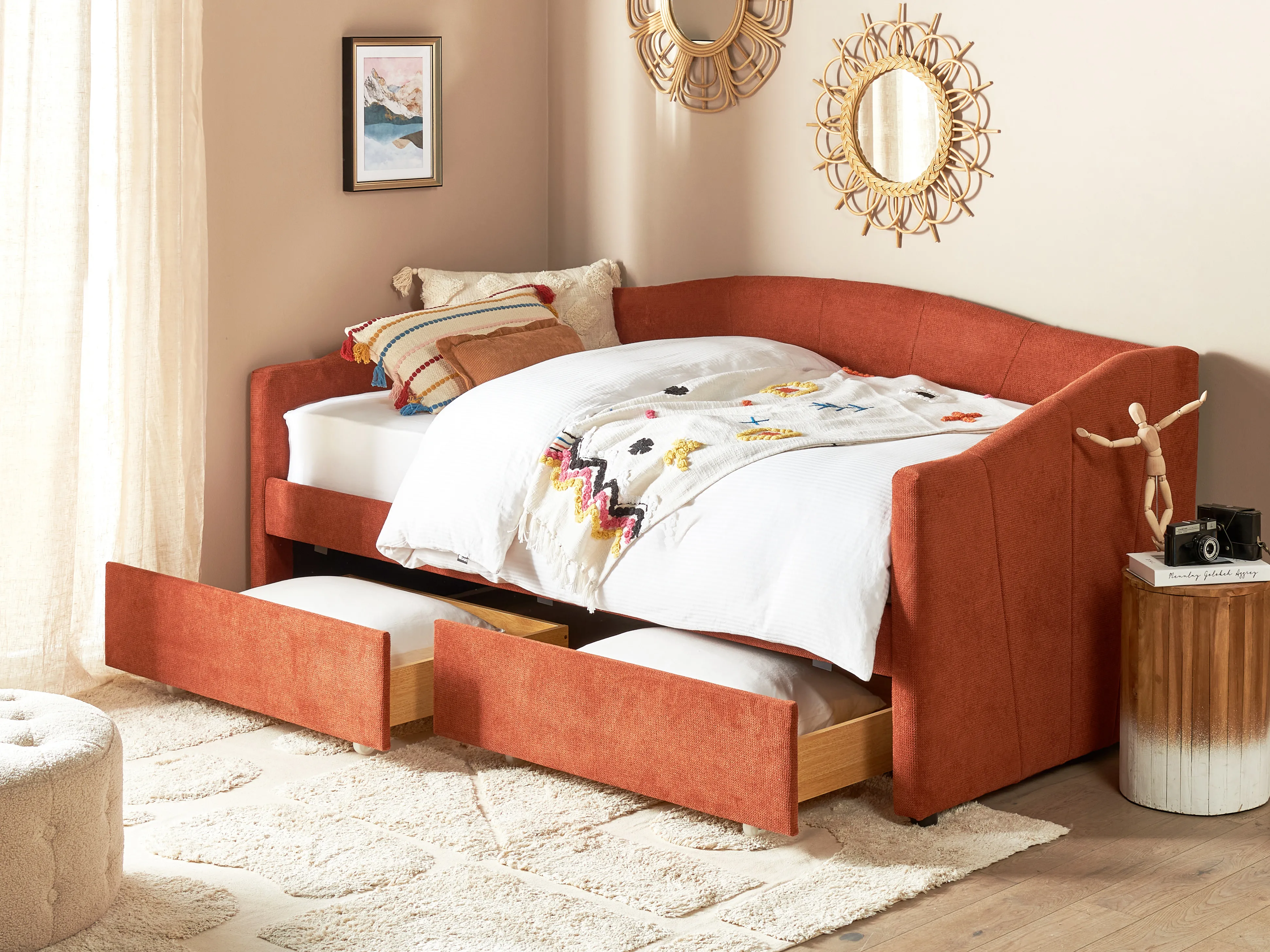Bedbank met opbergruimte Stof VITTEL 90 x 200 cm Rood