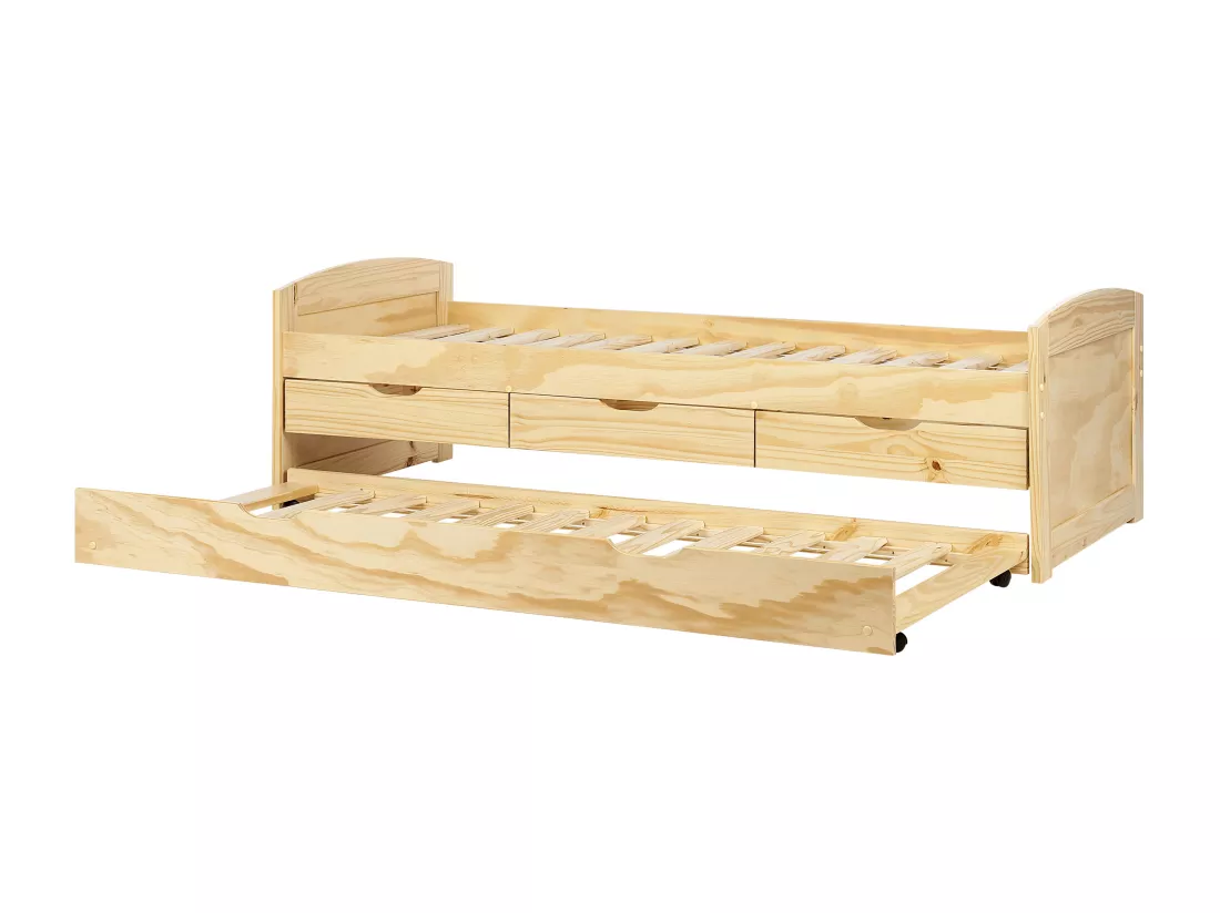 Lit gigogne Bois de pin PETIVILLE 90 x 200 cm Marron clair