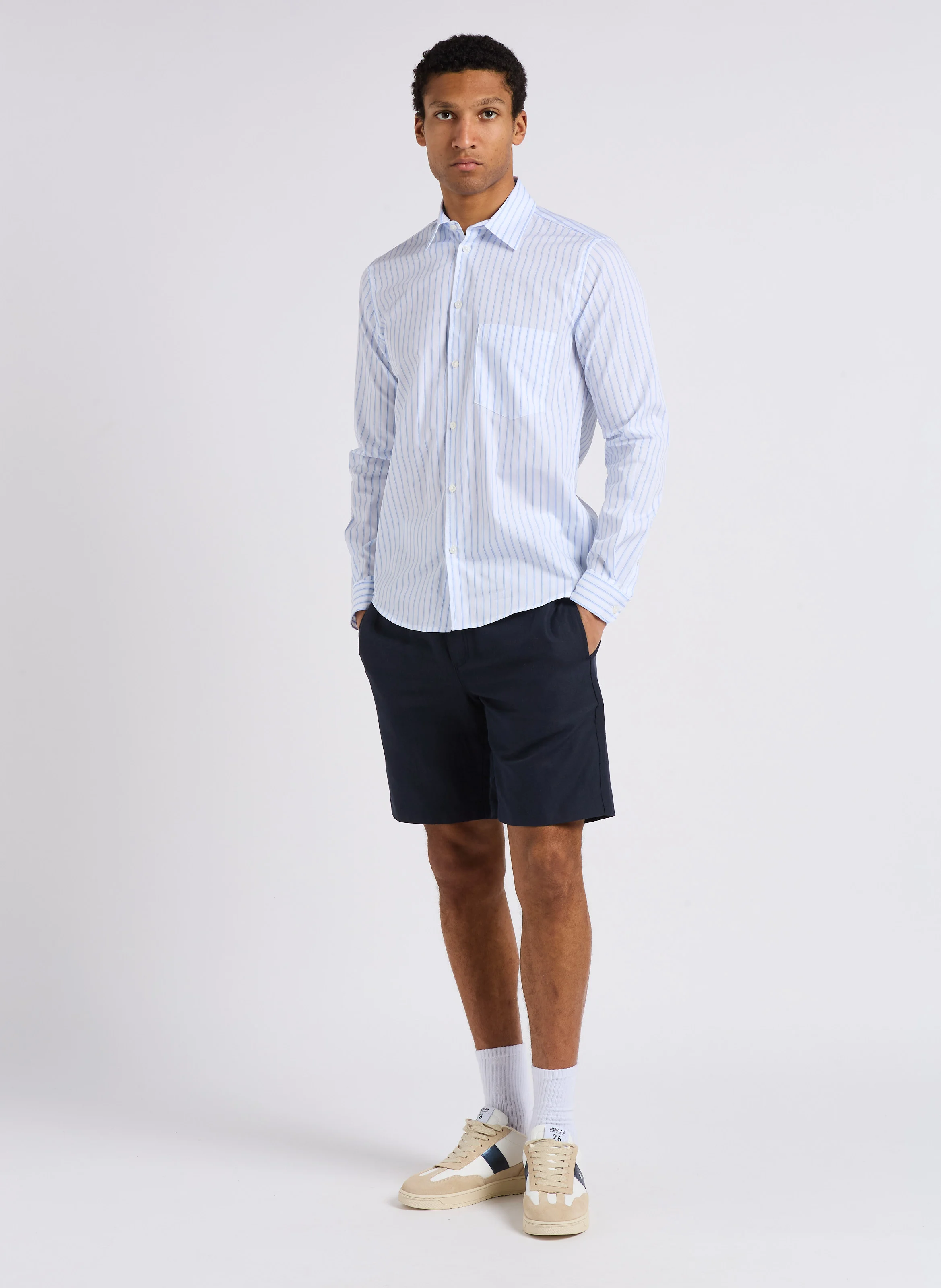 SMITH - Short en coton et lin| Bleu