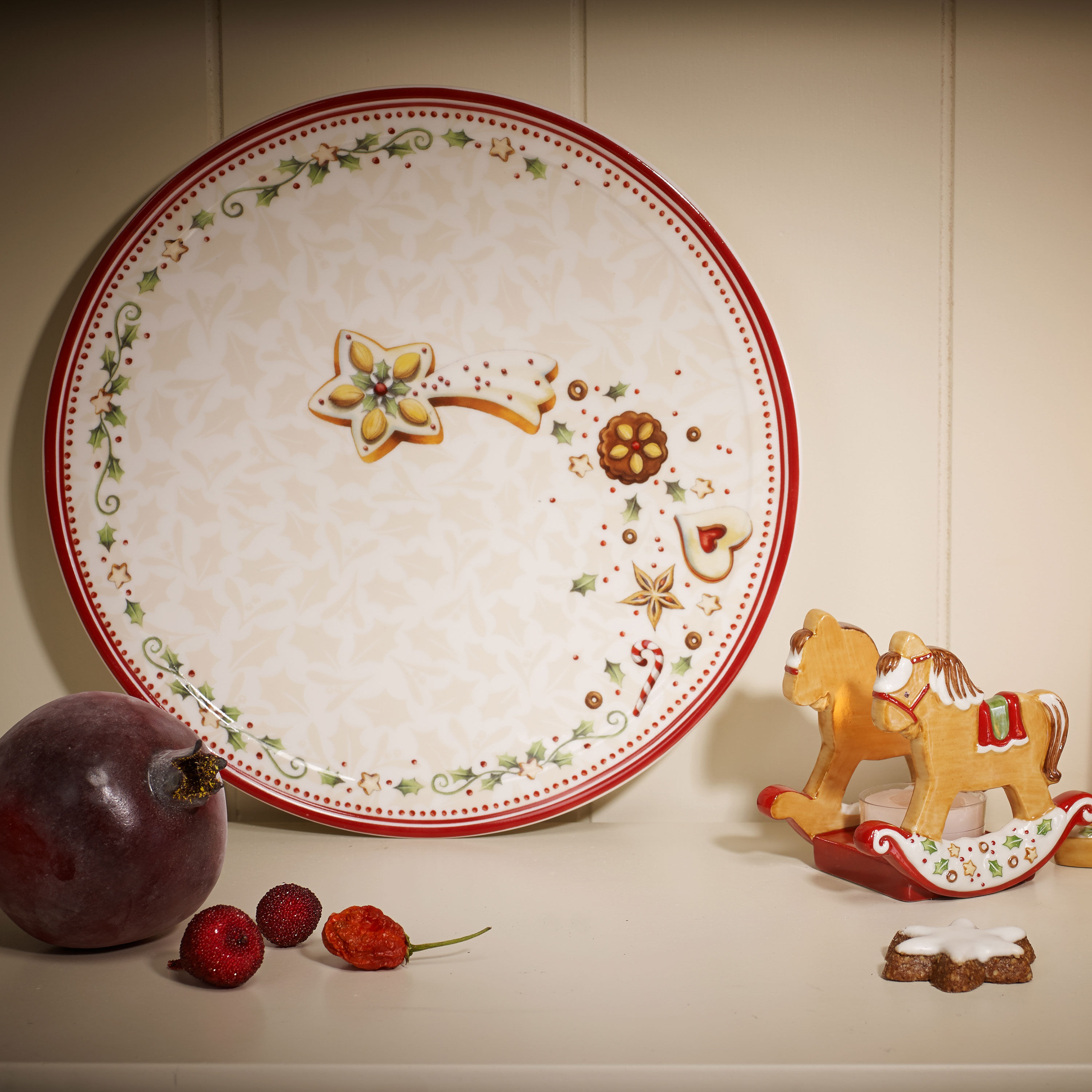 Winter Bakery Delight Appetizer and dessert plate Red, 8.5'', Premium Porcelain