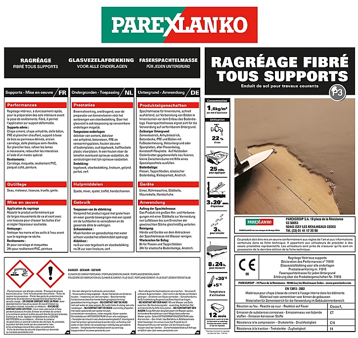 Ragréage fibré tous supports 25 kg Parexlanko