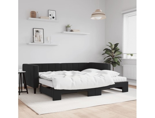 VIDAXL - Lit de jour avec gigogne et matelas noir 90x200 cm velours