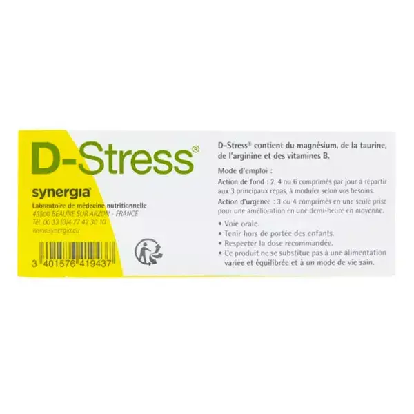 Synergia D-Stress, Controle o estresse, Reduza a fadiga, 80 comprimidos