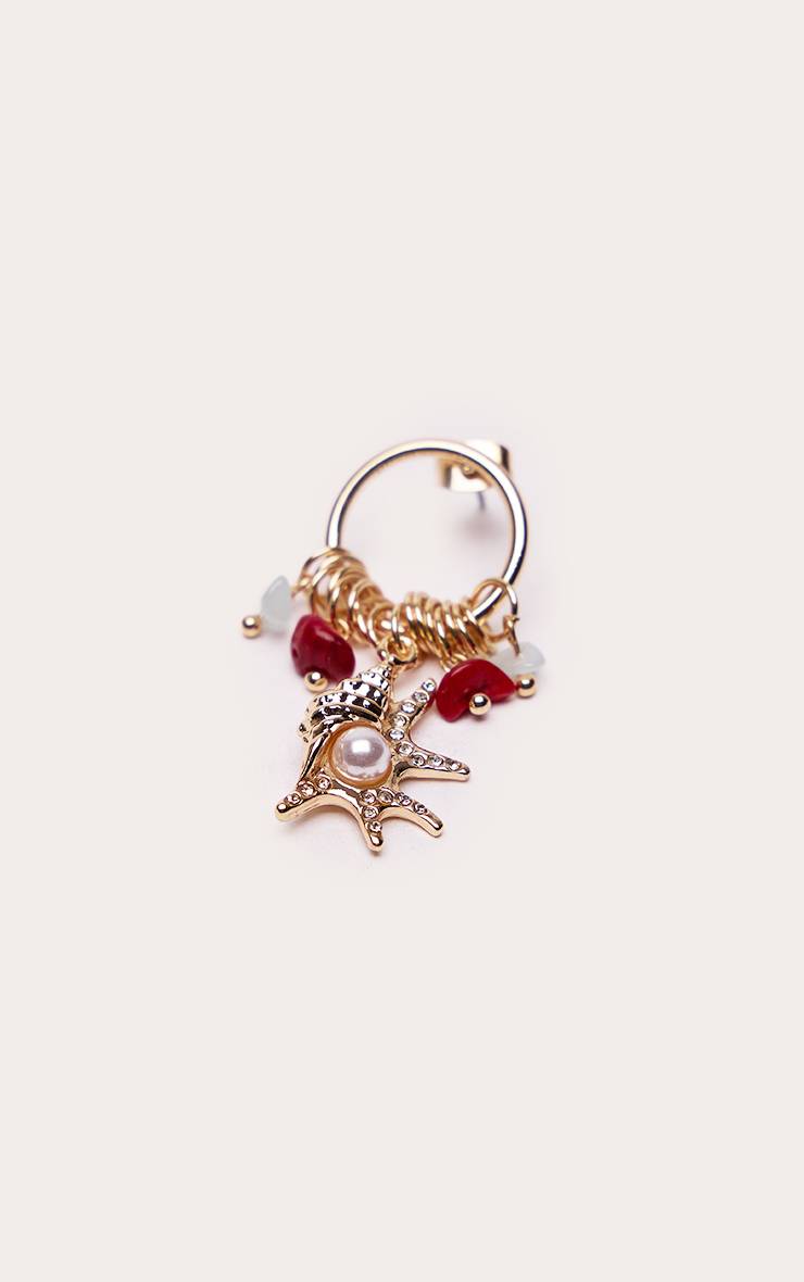 Doré Boucles D'oreilles Drapées À Perles Et Coquillage Conque