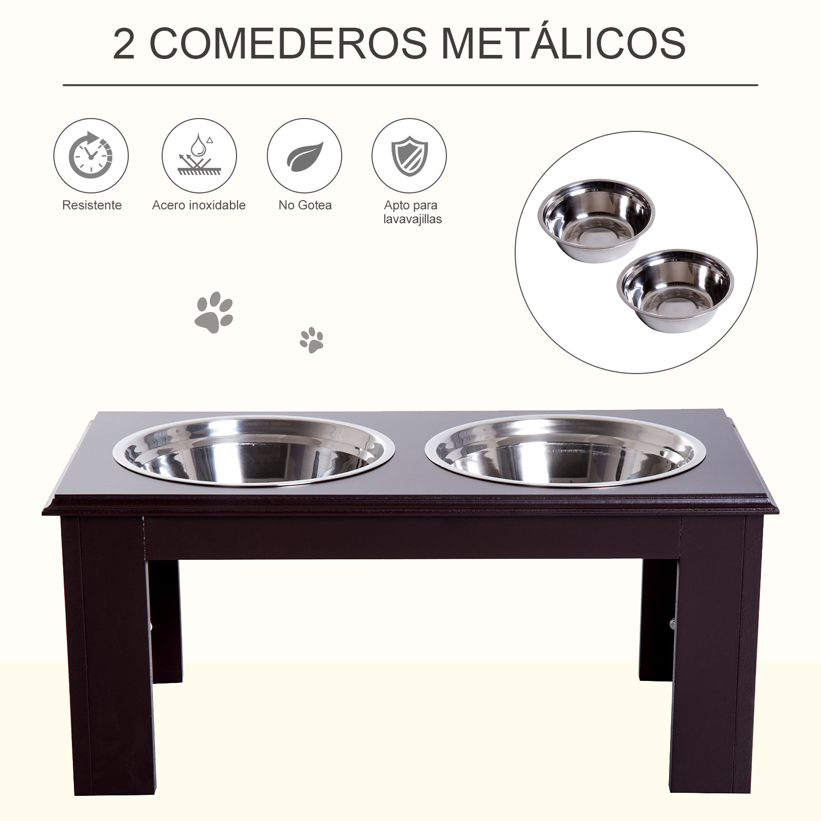 Comedouro duplo elevado para cães Pawhut, marrom