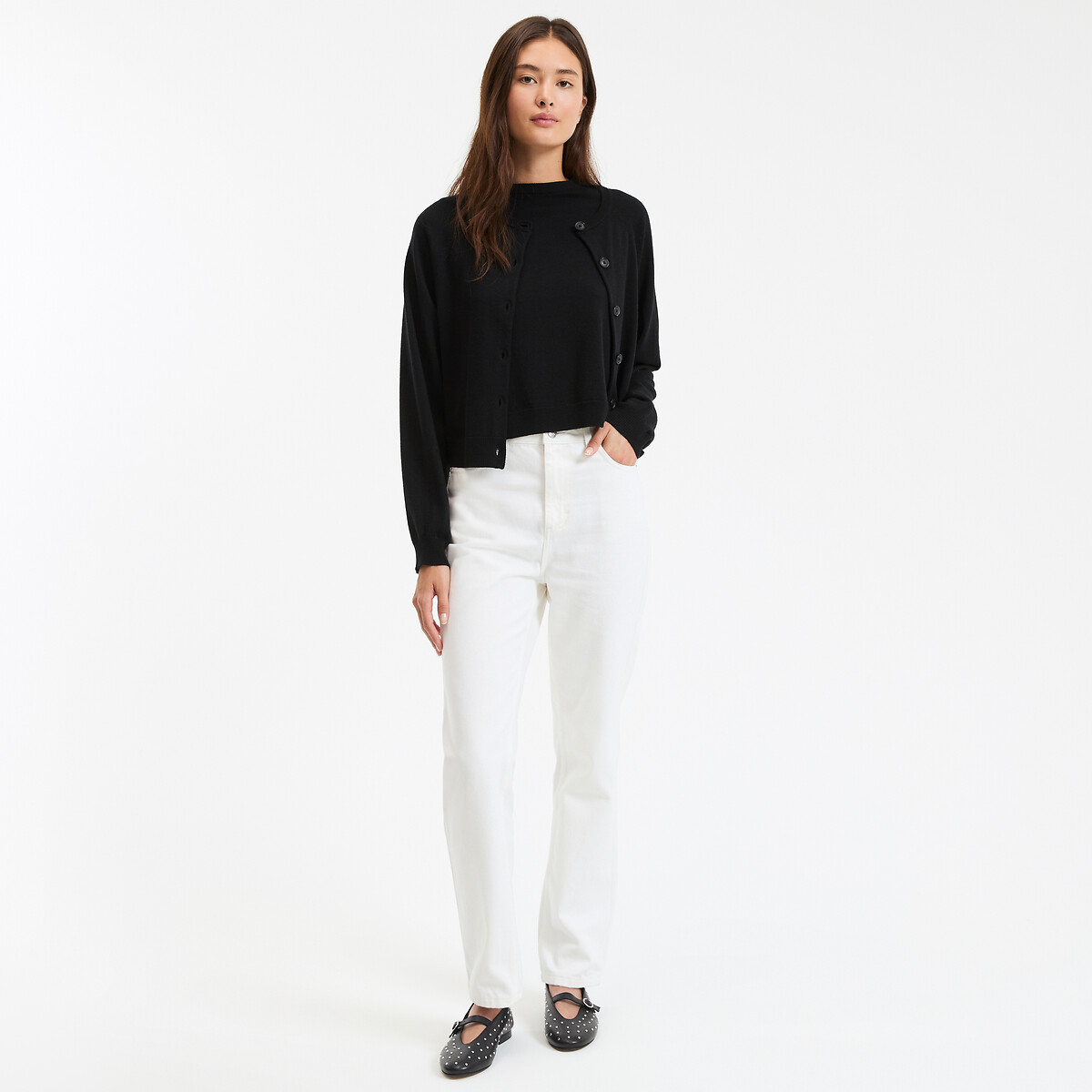 COLEÇÕES LA REDOUTE<br>Calça jeans regular, reta, cintura alta